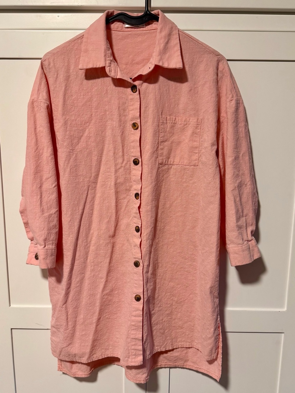 Beyove Women’s 100% Cotton Pink Button-Down Shirt - Relaxed Longline